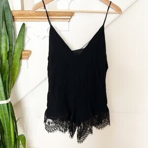 By The Way Women's Black Lace Trim Spaghetti Strap Romper Size XS